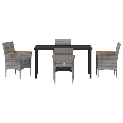 Set da Pranzo per Giardino con cuscino 5 pcs Grigio Poly Rattan - homemem39