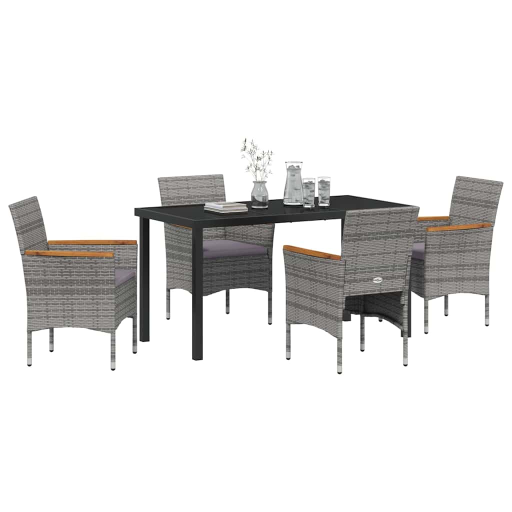 Set da Pranzo per Giardino con cuscino 5 pcs Grigio Poly Rattan - homemem39