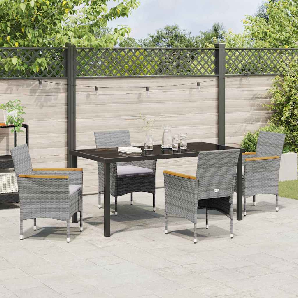 Set da Pranzo per Giardino con cuscino 5 pcs Grigio Poly Rattan - homemem39
