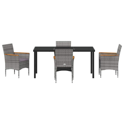 Set da Pranzo per Giardino con cuscino 5 pcs Grigio Poly Rattan - homemem39