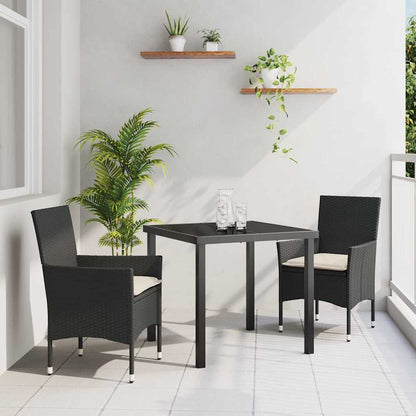 Set da Pranzo per Giardino con cuscino 3 pcs Nero Poly Rattan - homemem39