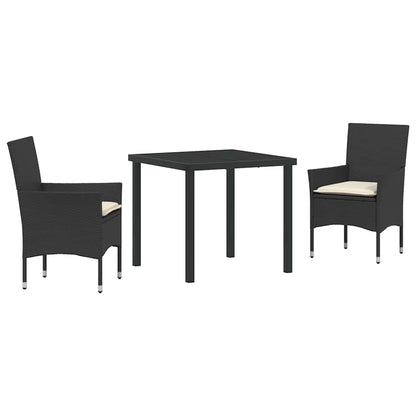 Set da Pranzo per Giardino con cuscino 3 pcs Nero Poly Rattan - homemem39