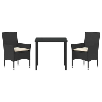 Set da Pranzo per Giardino con cuscino 3 pcs Nero Poly Rattan - homemem39