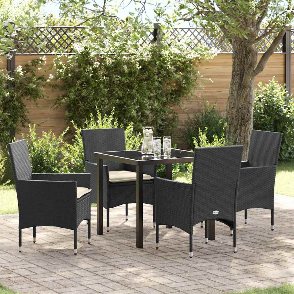 Set da Pranzo per Giardino con cuscino 5 pcs Nero Poly Rattan - homemem39