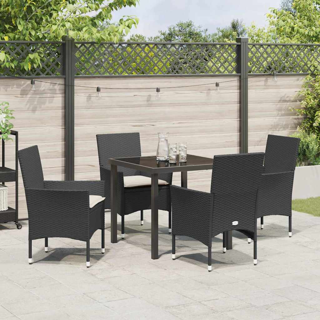 Set da Pranzo per Giardino con cuscino 5 pcs Nero Poly Rattan - homemem39