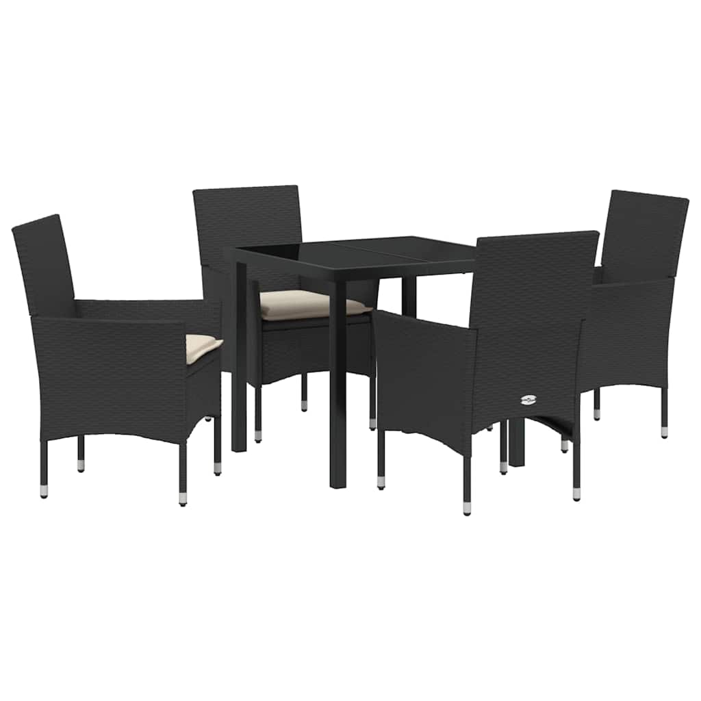 Set da Pranzo per Giardino con cuscino 5 pcs Nero Poly Rattan - homemem39