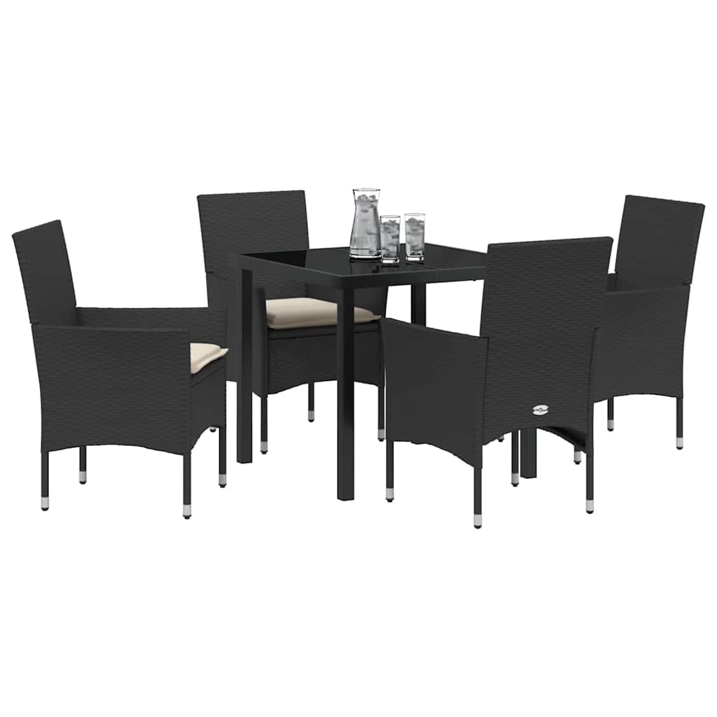 Set da Pranzo per Giardino con cuscino 5 pcs Nero Poly Rattan - homemem39