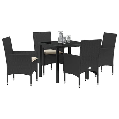 Set da Pranzo per Giardino con cuscino 5 pcs Nero Poly Rattan - homemem39