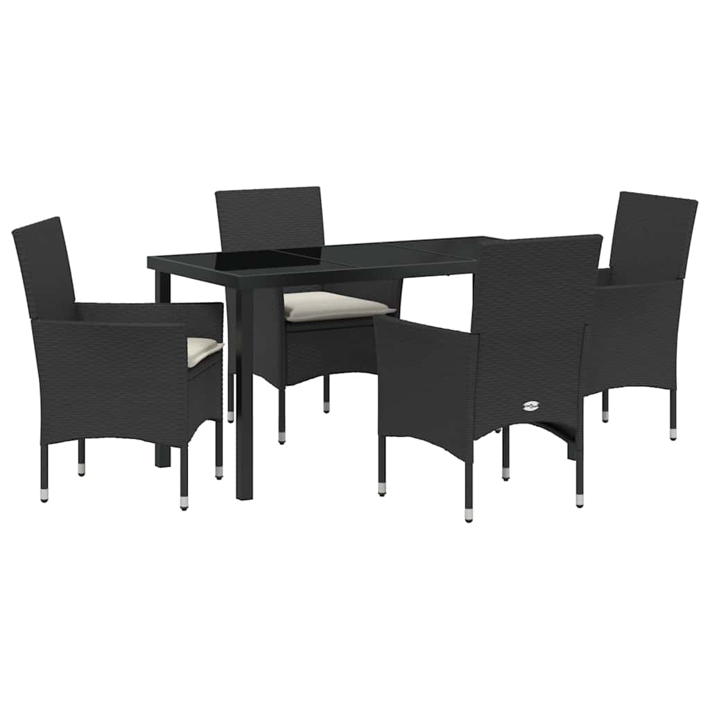 Set da Pranzo per Giardino con cuscino 5 pcs Nero Poly Rattan - homemem39