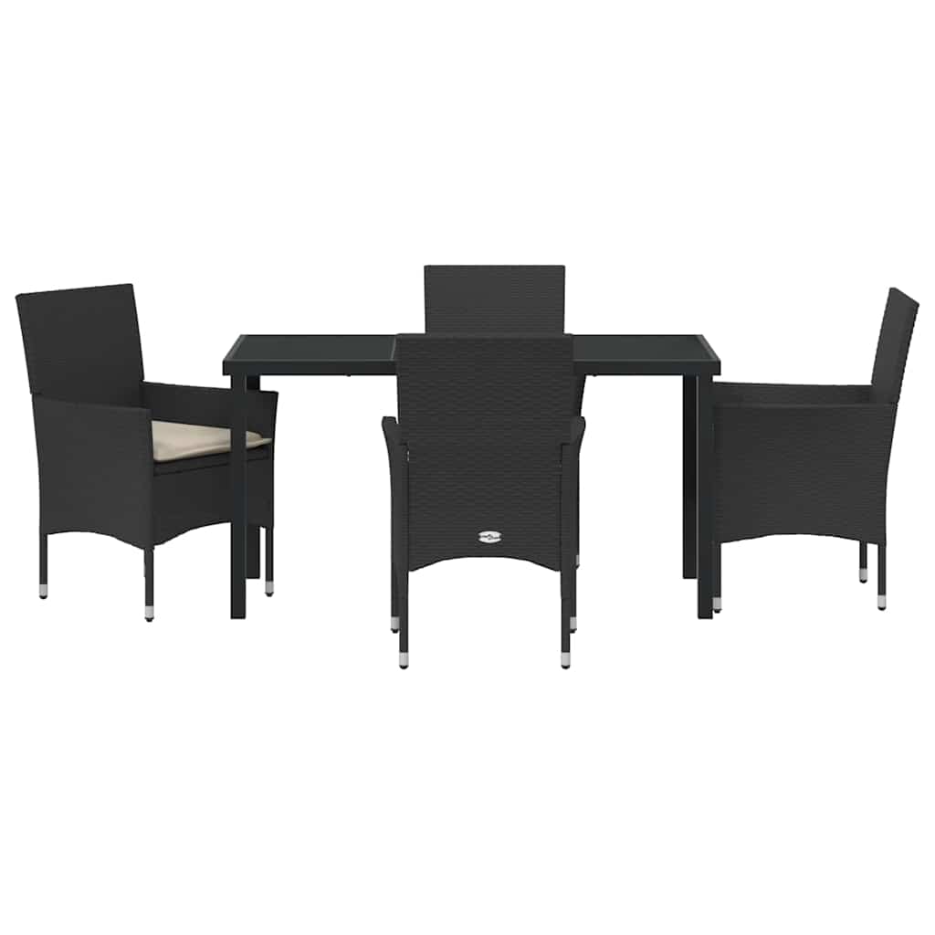 Set da Pranzo per Giardino con cuscino 5 pcs Nero Poly Rattan - homemem39