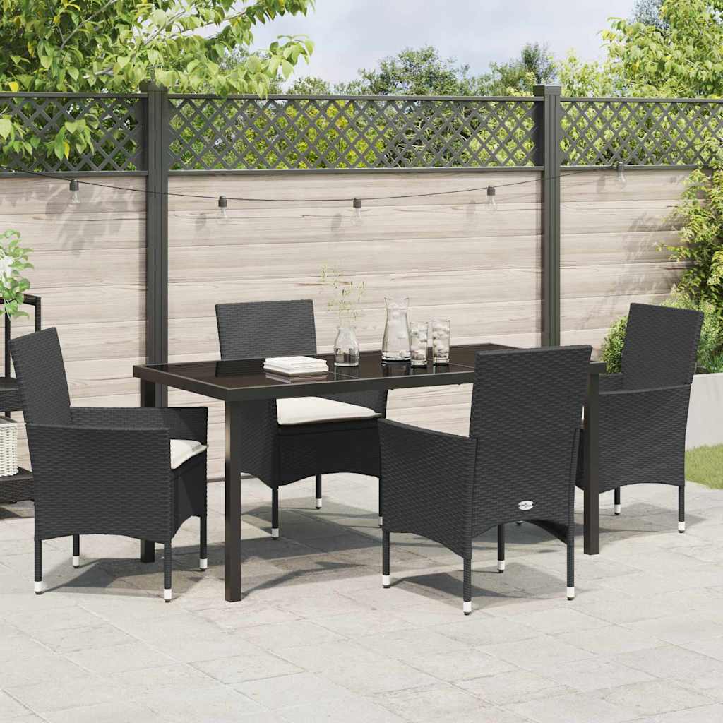 Set da Pranzo per Giardino con cuscino 5 pcs Nero Poly Rattan - homemem39