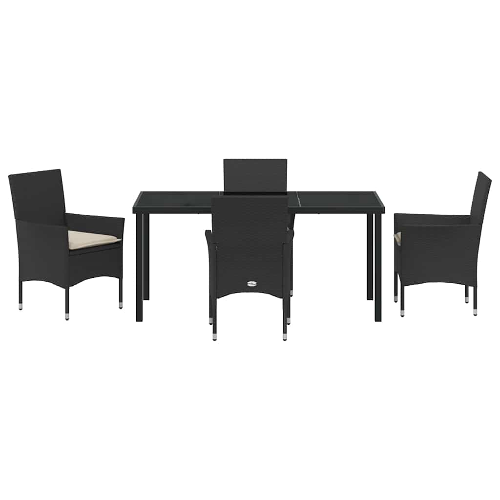 Set da Pranzo per Giardino con cuscino 5 pcs Nero Poly Rattan - homemem39