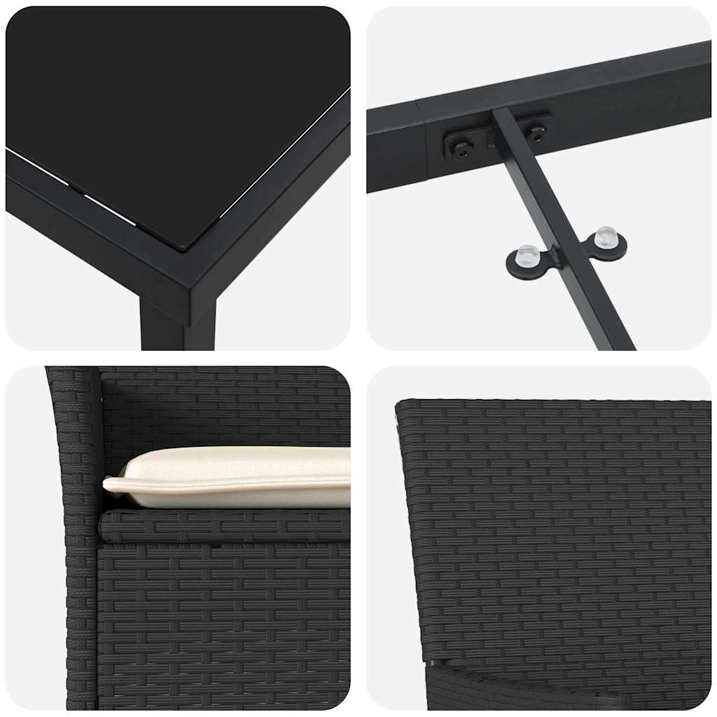 Set da Pranzo per Giardino con cuscino 7 pcs Nero Poly Rattan - homemem39
