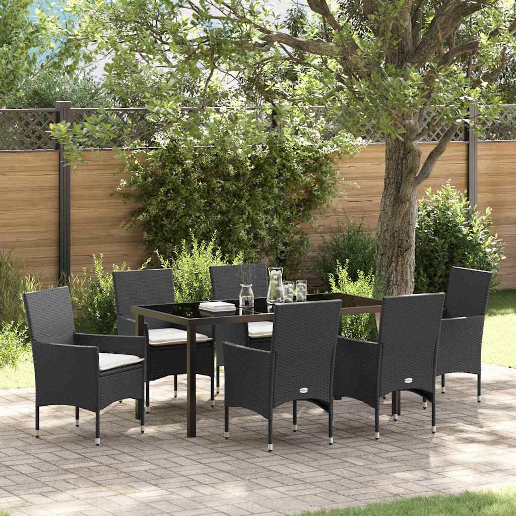 Set da Pranzo per Giardino con cuscino 7 pcs Nero Poly Rattan - homemem39