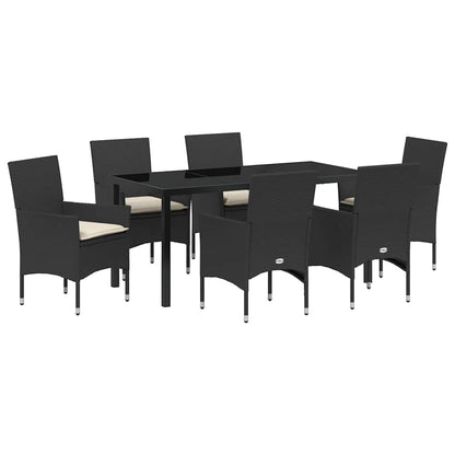 Set da Pranzo per Giardino con cuscino 7 pcs Nero Poly Rattan - homemem39