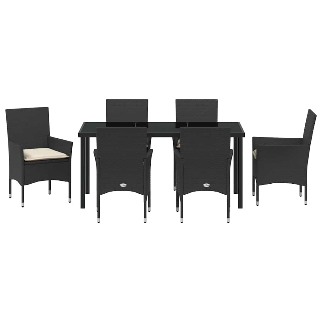 Set da Pranzo per Giardino con cuscino 7 pcs Nero Poly Rattan - homemem39