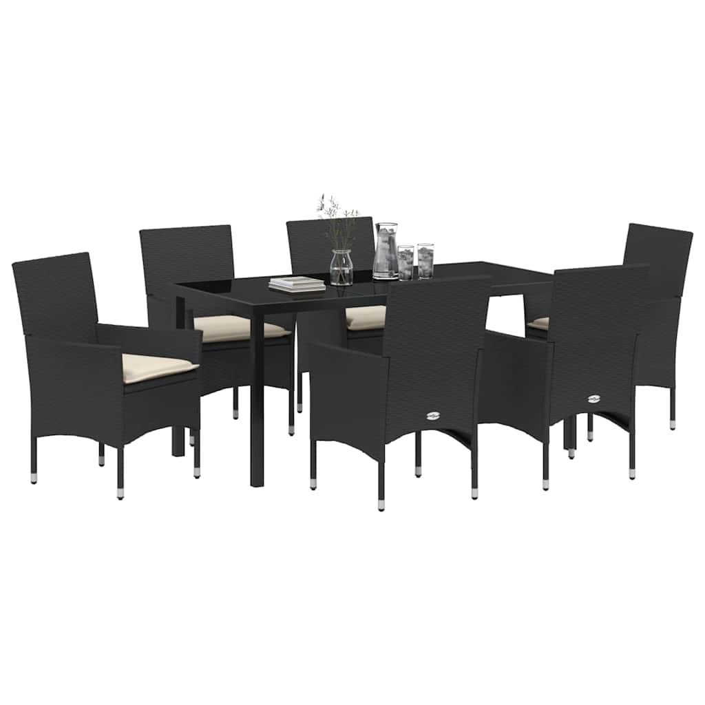 Set da Pranzo per Giardino con cuscino 7 pcs Nero Poly Rattan - homemem39