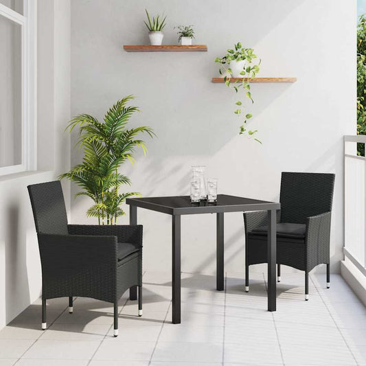Set da Pranzo per Giardino con cuscino 3 pcs Nero Poly Rattan - homemem39