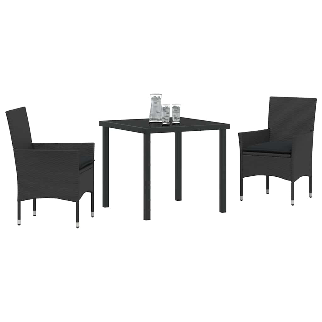 Set da Pranzo per Giardino con cuscino 3 pcs Nero Poly Rattan - homemem39
