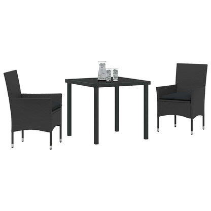 Set da Pranzo per Giardino con cuscino 3 pcs Nero Poly Rattan - homemem39
