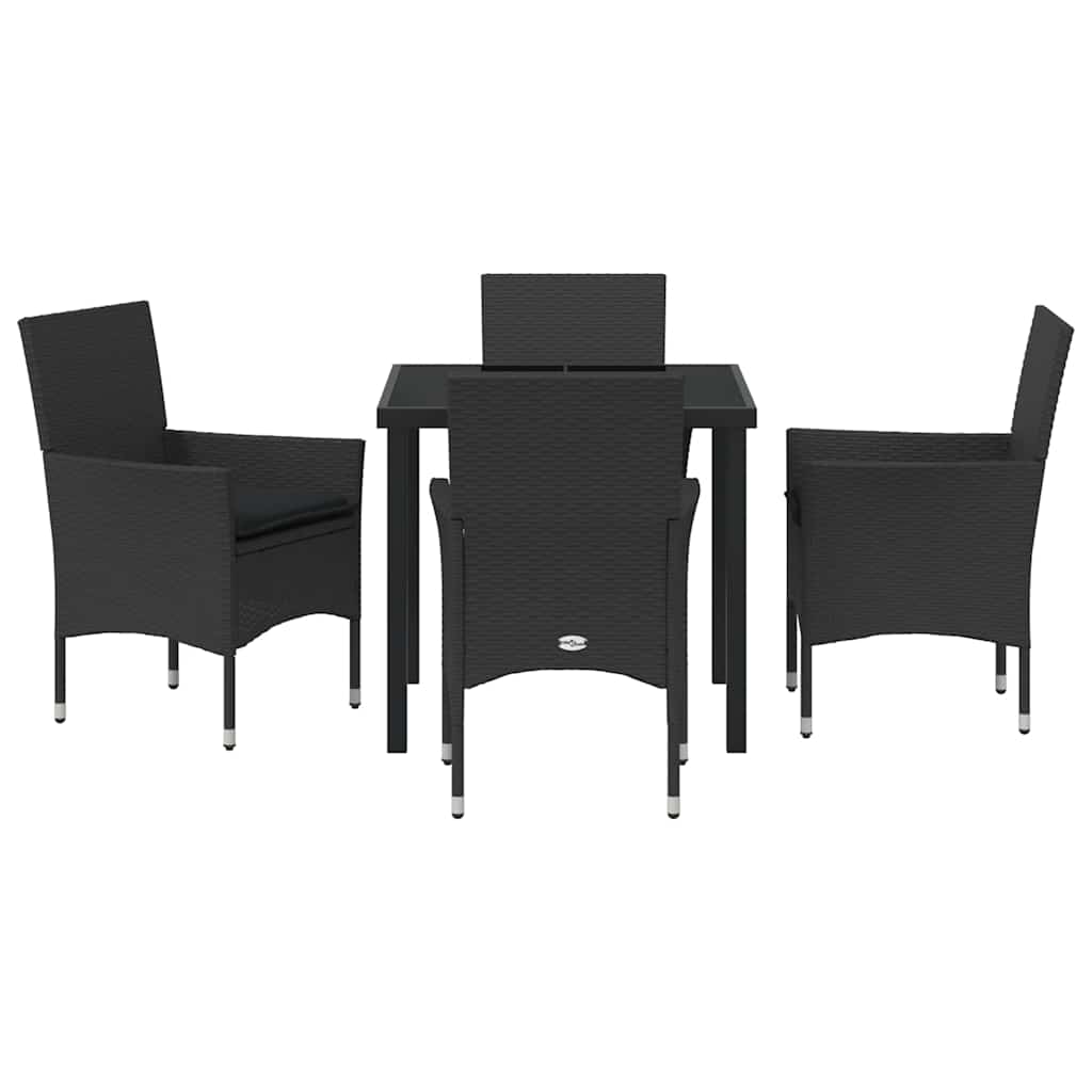 Set da Pranzo per Giardino con cuscino 5 pcs Nero Poly Rattan - homemem39