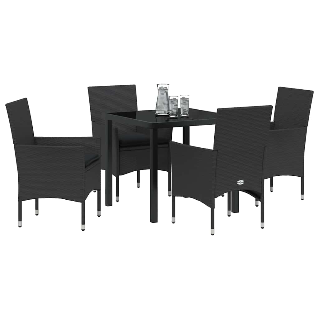 Set da Pranzo per Giardino con cuscino 5 pcs Nero Poly Rattan - homemem39