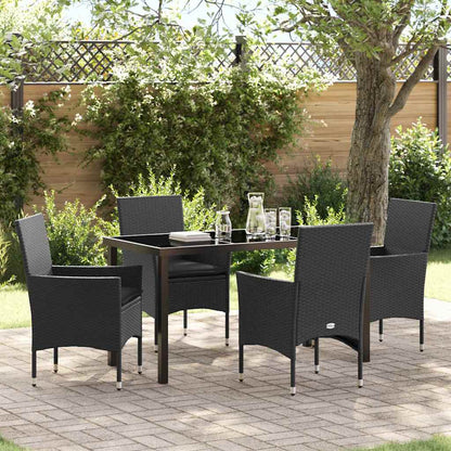 Set da Pranzo per Giardino con cuscino 5 pcs Nero Poly Rattan