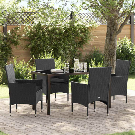 Set da Pranzo per Giardino con cuscino 5 pcs Nero Poly Rattan