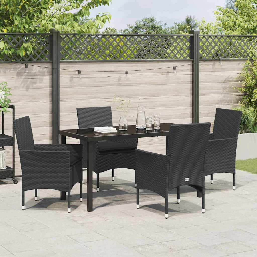 Set da Pranzo per Giardino con cuscino 5 pcs Nero Poly Rattan