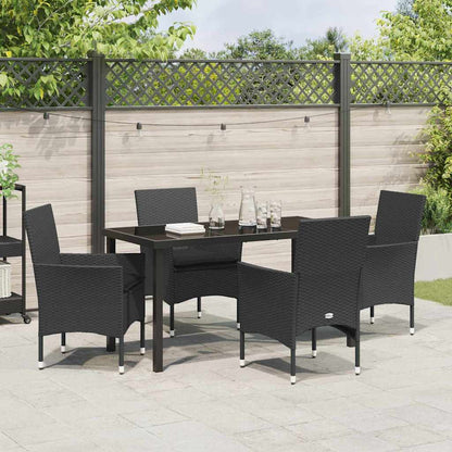 Set da Pranzo per Giardino con cuscino 5 pcs Nero Poly Rattan