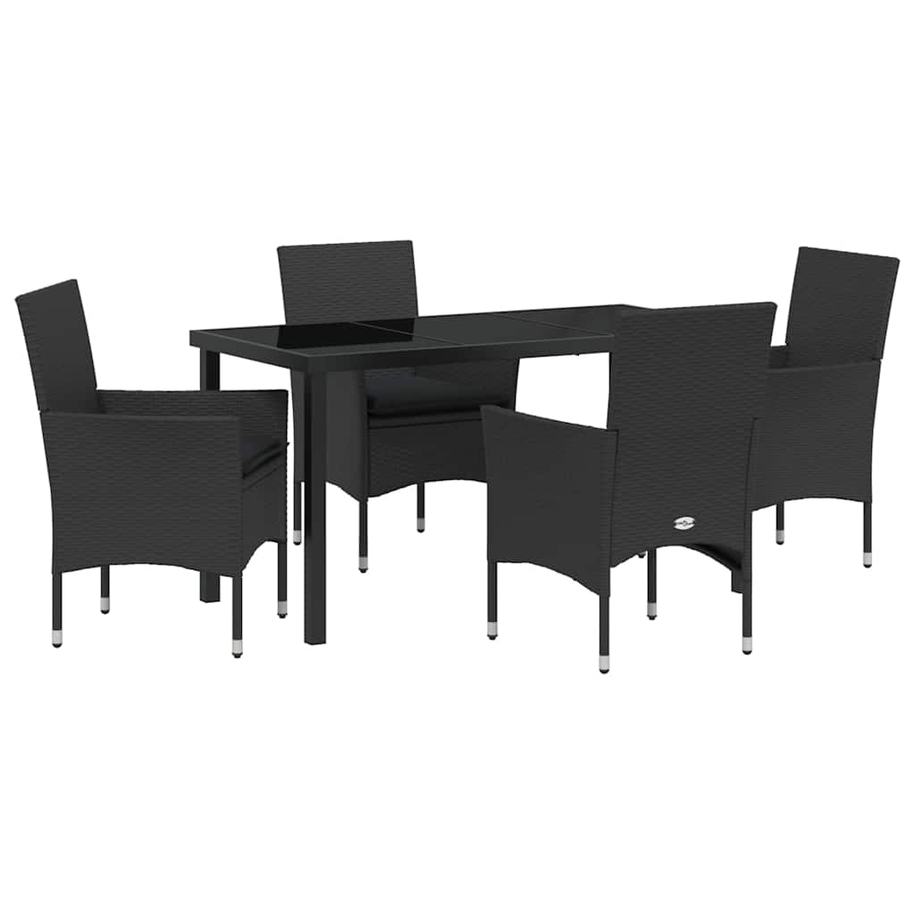 Set da Pranzo per Giardino con cuscino 5 pcs Nero Poly Rattan