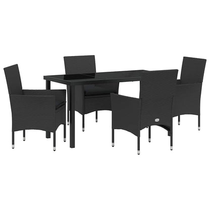 Set da Pranzo per Giardino con cuscino 5 pcs Nero Poly Rattan