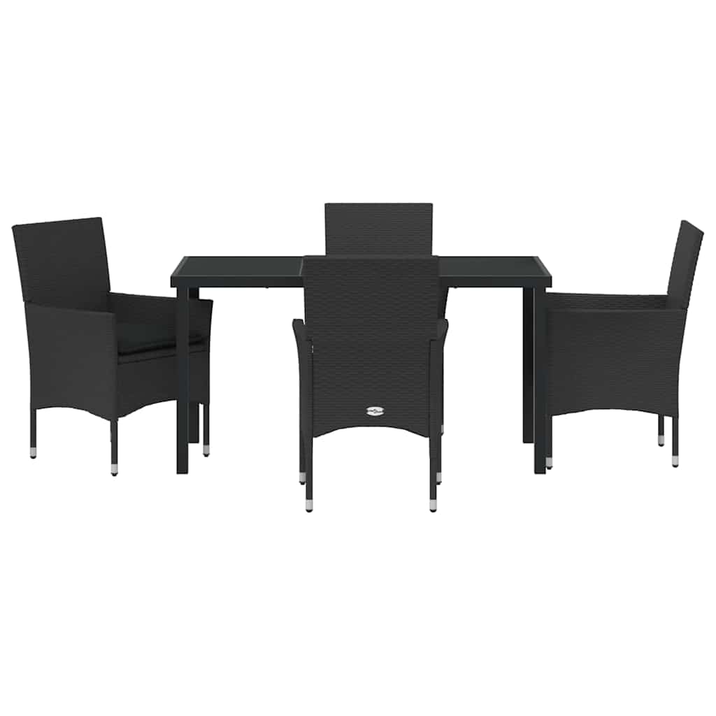 Set da Pranzo per Giardino con cuscino 5 pcs Nero Poly Rattan