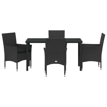 Set da Pranzo per Giardino con cuscino 5 pcs Nero Poly Rattan