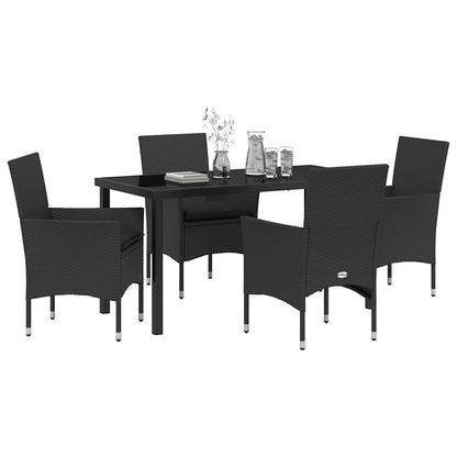Set da Pranzo per Giardino con cuscino 5 pcs Nero Poly Rattan