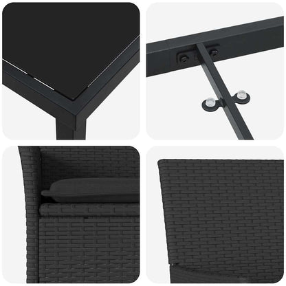 Set da Pranzo per Giardino con cuscino 5 pcs Nero Poly Rattan - homemem39