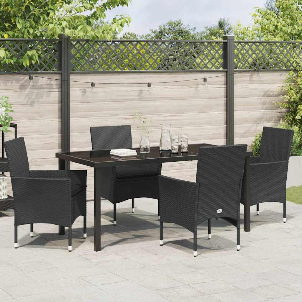 Set da Pranzo per Giardino con cuscino 5 pcs Nero Poly Rattan - homemem39
