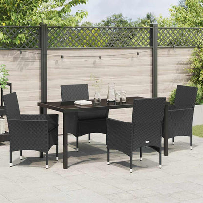 Set da Pranzo per Giardino con cuscino 5 pcs Nero Poly Rattan - homemem39
