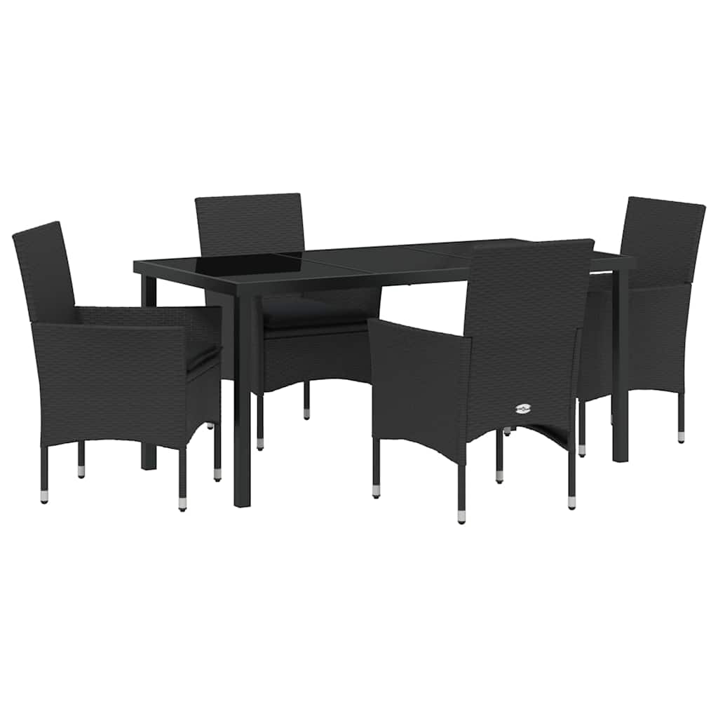 Set da Pranzo per Giardino con cuscino 5 pcs Nero Poly Rattan - homemem39