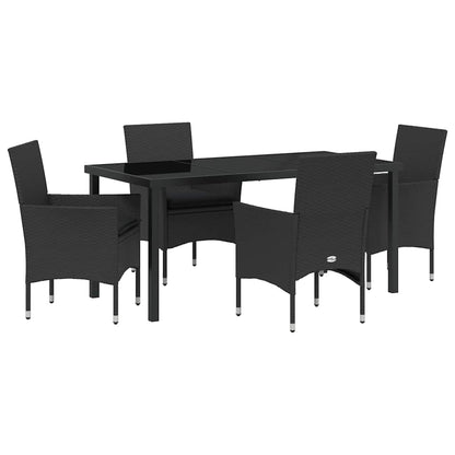 Set da Pranzo per Giardino con cuscino 5 pcs Nero Poly Rattan - homemem39