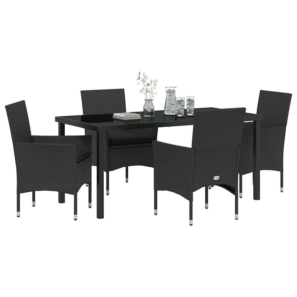 Set da Pranzo per Giardino con cuscino 5 pcs Nero Poly Rattan - homemem39