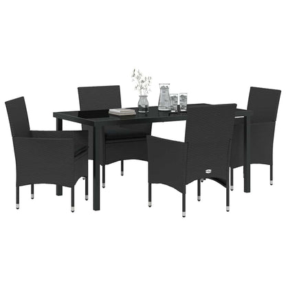 Set da Pranzo per Giardino con cuscino 5 pcs Nero Poly Rattan - homemem39