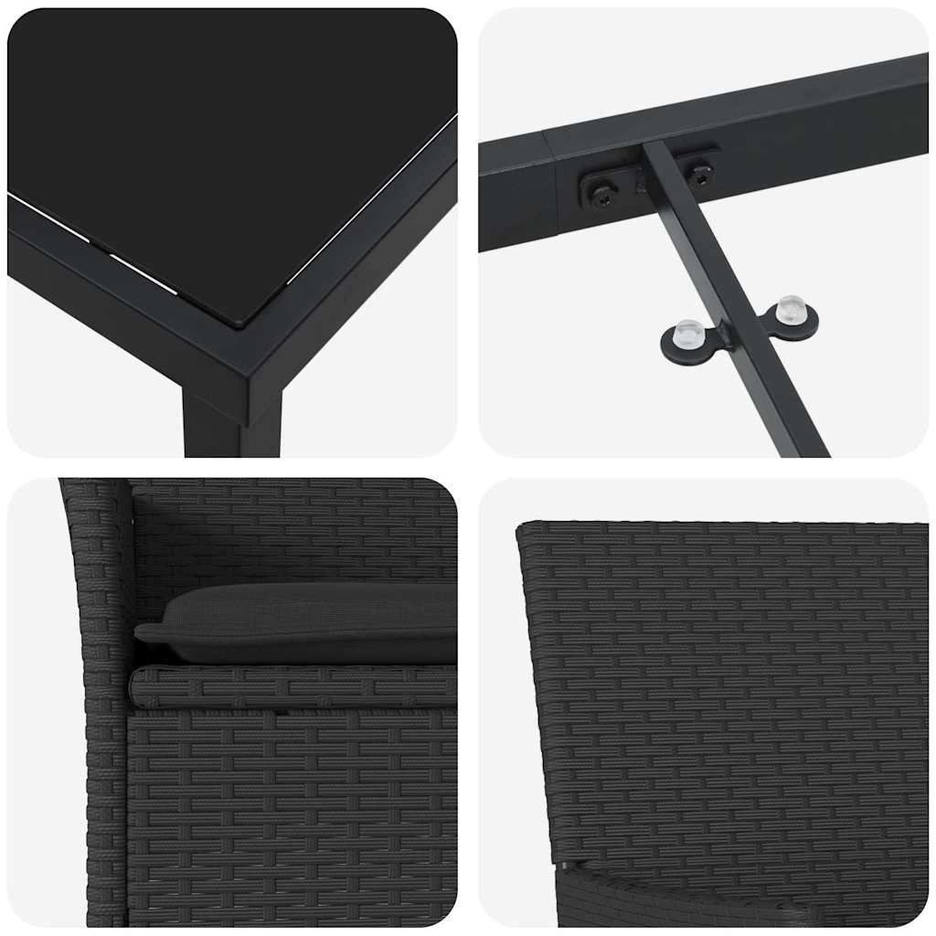 Set da Pranzo per Giardino con cuscino 7 pcs Nero Poly Rattan - homemem39