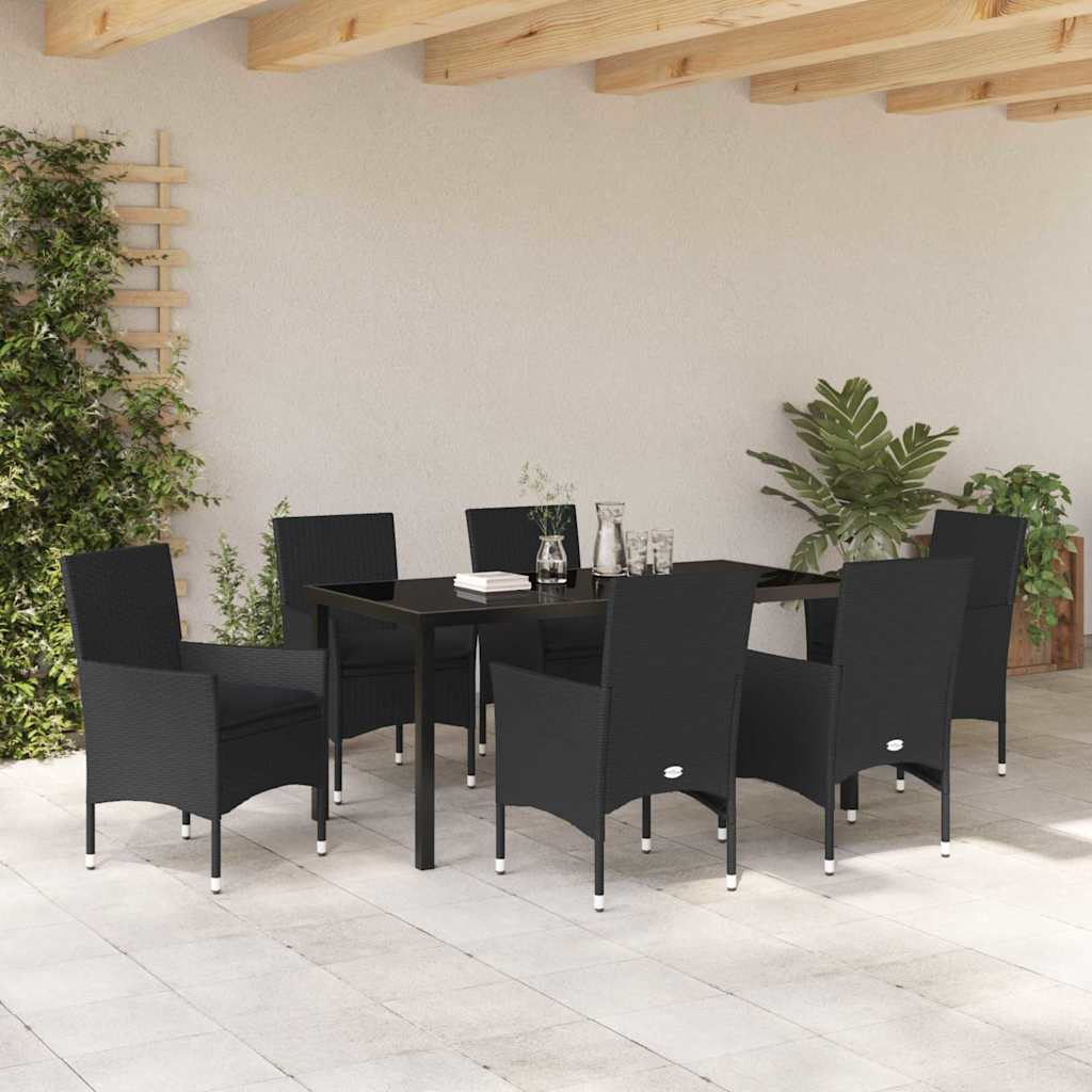 Set da Pranzo per Giardino con cuscino 7 pcs Nero Poly Rattan - homemem39