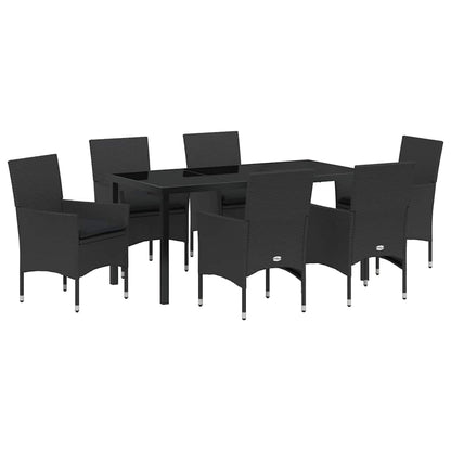 Set da Pranzo per Giardino con cuscino 7 pcs Nero Poly Rattan - homemem39