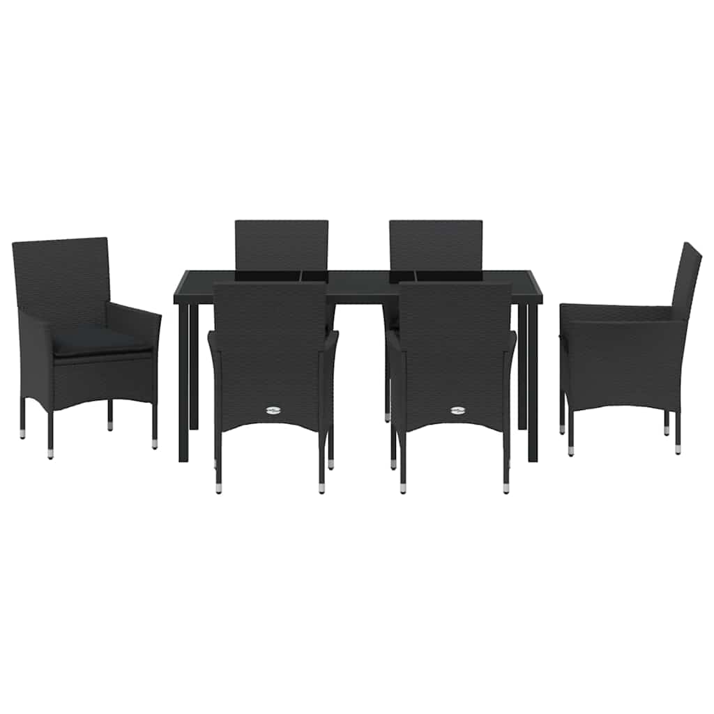 Set da Pranzo per Giardino con cuscino 7 pcs Nero Poly Rattan - homemem39