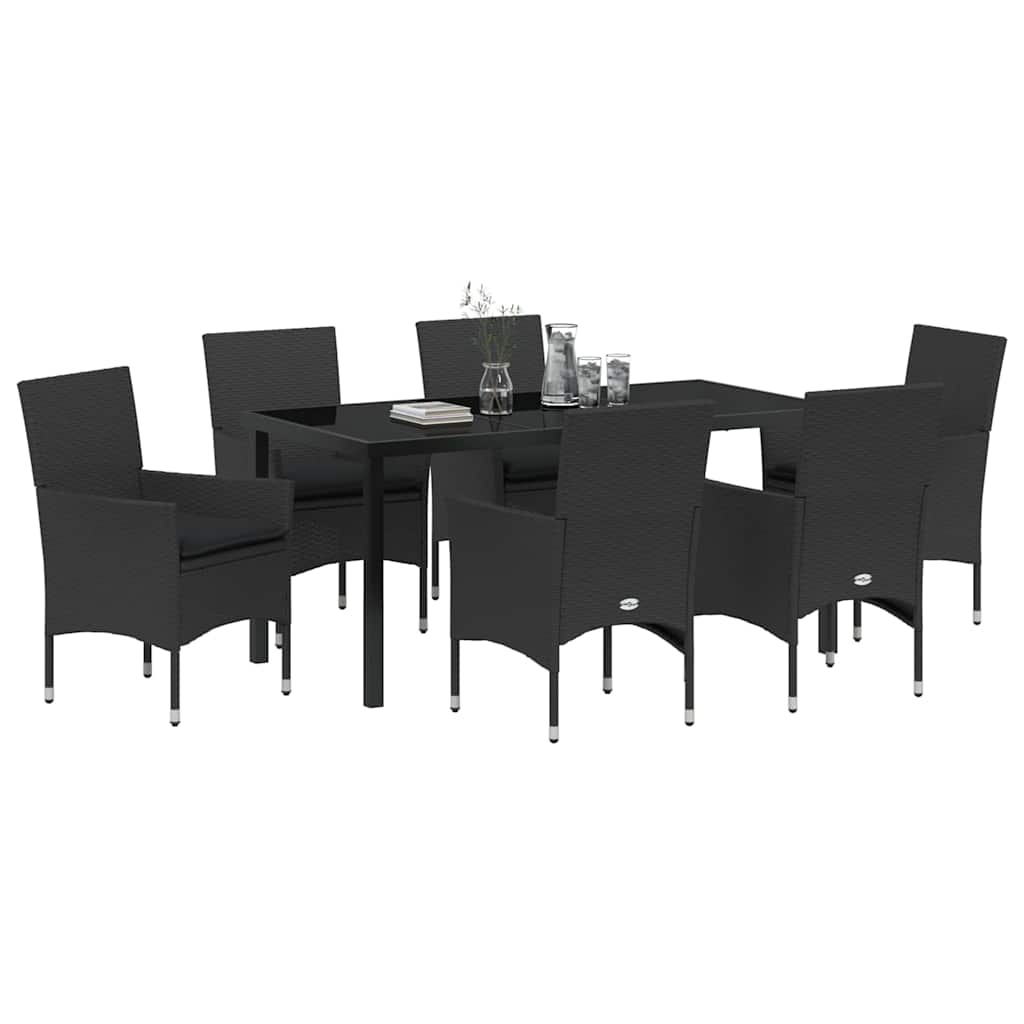 Set da Pranzo per Giardino con cuscino 7 pcs Nero Poly Rattan - homemem39