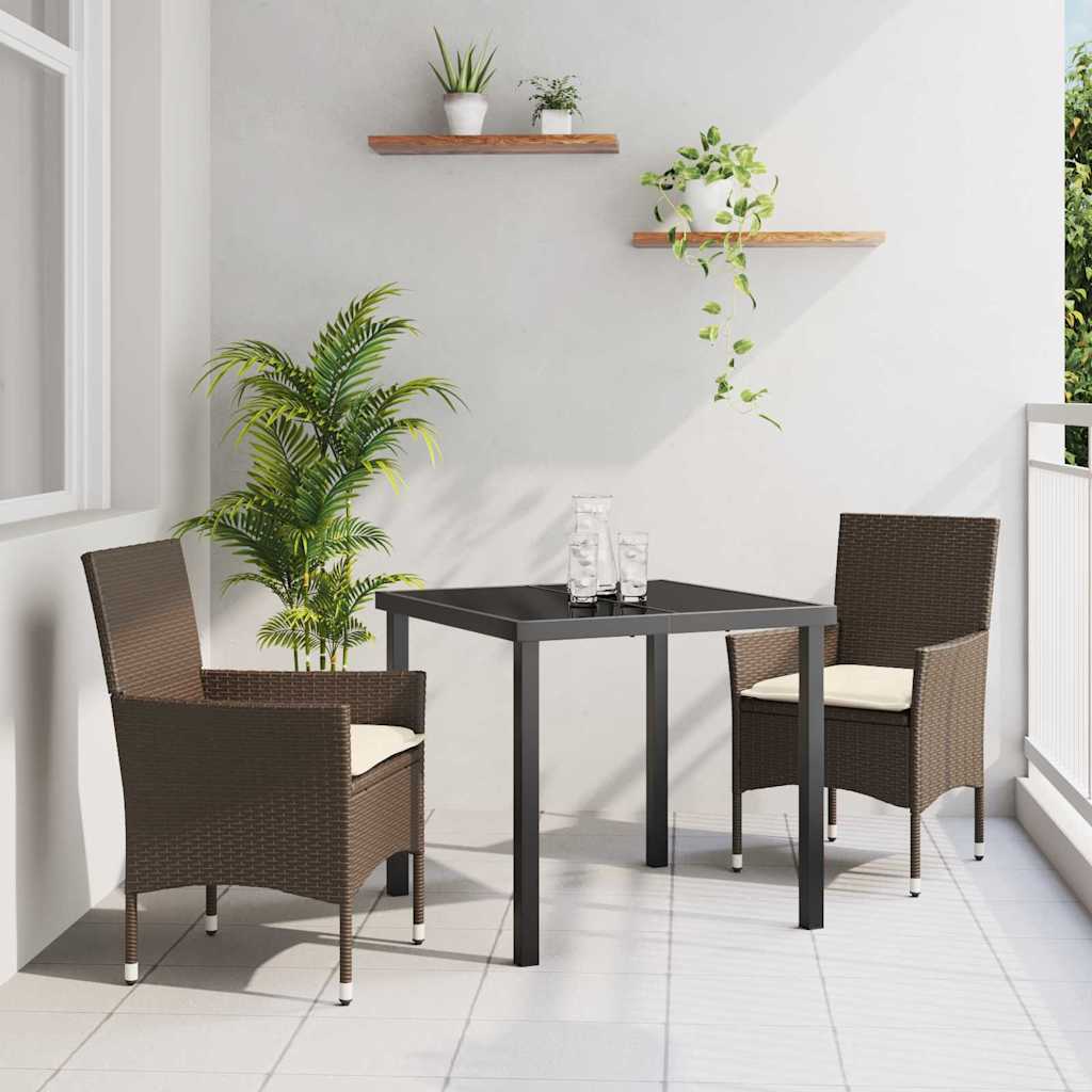 Set da Pranzo per Giardino 3 pcs Marrone Poly Rattan - homemem39