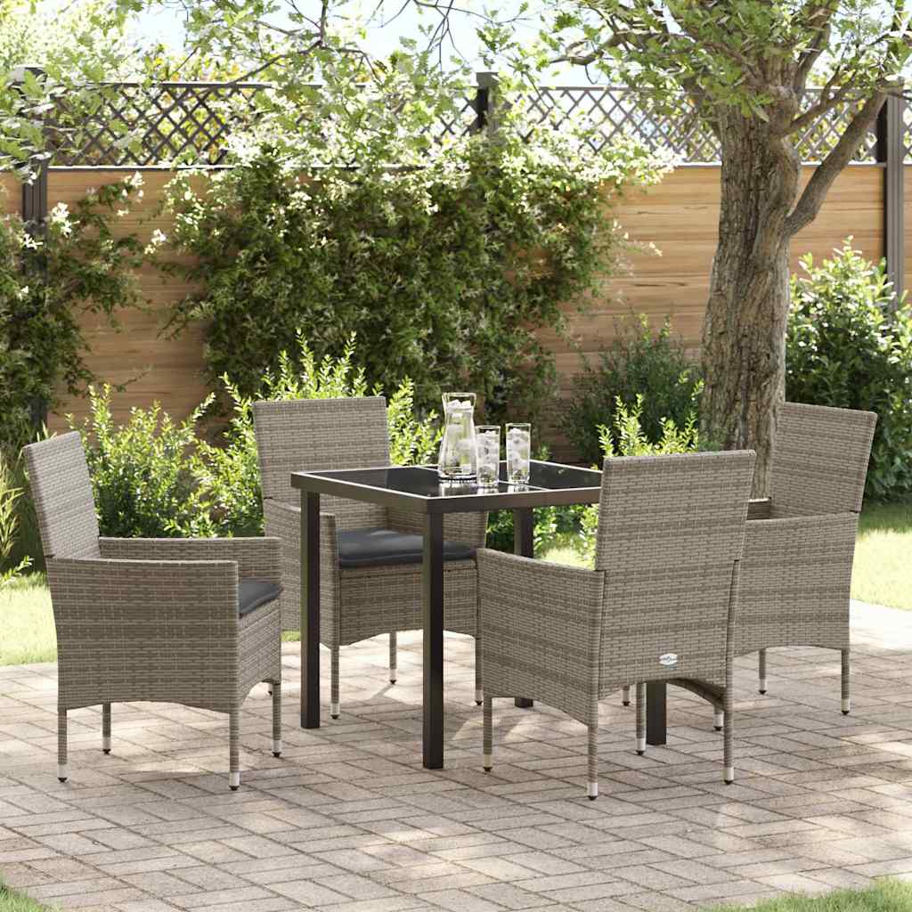 Set da Pranzo per Giardino con cuscino 5 pcs Grigio Poly Rattan - homemem39