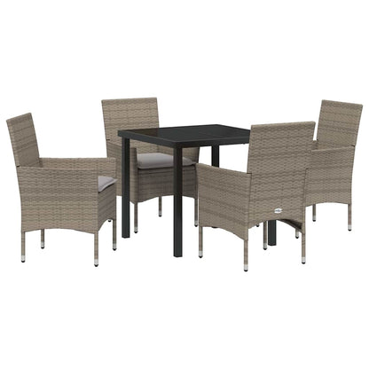 Set da Pranzo per Giardino con cuscino 5 pcs Grigio Poly Rattan - homemem39